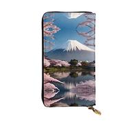19 x 10,4 cm de long, portefeuille en cuir Mt Fuji au début du printemps, compartiment à fermeture éclair grande capacité, un bon cadeau pour les amis, noir, One Size