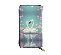 19 x 10,4 cm de long, portefeuille en cuir The Swan in Love, compartiment zippé de grande capacité, un bon cadeau pour les amis, noir, One Size