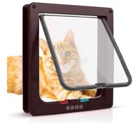 19 x 20 x 5.4cm Chatière pour Chat avec magnétique à 4 Voies, Chatière Silencieux double verrouillable trappe pour chat Chien-brune