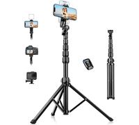 190 cm Lightweight Aluminium Tripod for Smartphone with Wireless Remote Control and Mobile Phone Holder, Extendable Tripod for iPhone 14/13/12/11, Samsung, Huawei