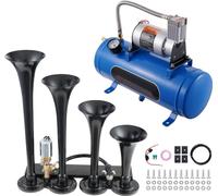 190W Kit de klaxon de train, 4 trompettes-klaxon d'air - Son puissant pour les camions pick-up - 150 dB - 12V 90-120 psi Compresseur d'air - Réservoir 6L avec manomètre - Universel pour voiture, camio