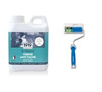 1919 BY MAULER - Vernis Multisupport Le Suprême - Mat Incolore - Produit Anti-Rayure, Anti-Tache - 1 L & Industrivarius Mini Rouleau Micro cratères pour Laques/Vernis, Bleu, 10 Cm