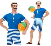 1920s Baignade Costume + Chapeau Hommes Déguisement Adulte Plage Natation Neuf