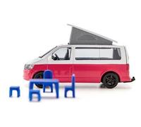 Siku Voiture miniature VW T6 California 1:50 métal/plastique rouge/blanc toit pliable, chaises