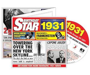 1931 Birthday Gifts - 1931 Chart Hits CD and 1931 Birthday Star Card