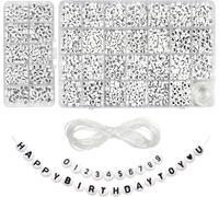 1940pcs 7 X 4 Mm White Letter Beads Black Word A To Z And Number 0 To 9 Round Acrylic Beads Heart Design For Making Bracelets Necklaces Jewellery