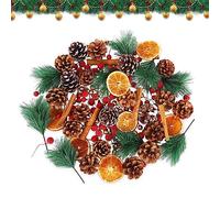 195 Pièces Fournitures pour la fabrication de couronnes de Noël Pomme de pin Baies Bâtons de cannelle Branches de pin artificielles Tranches d'oranges Glands Accessoires couronnes de Noël (195Pcs)