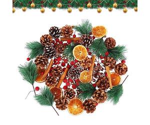 195 Pièces Fournitures pour la fabrication de couronnes de Noël Pomme de pin Baies Bâtons de cannelle Branches de pin artificielles Tranches d'oranges Glands Accessoires couronnes de Noël (195Pcs)