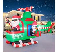 195CM Décoration Gonflable Noël, Père Noël + Pingouin + Hélicoptère Vert, 6.5FT LED Noël Décoration Gonflable pour Intérieur/Extérieur, Décoration Illuminé de Noël pour Jardin, Cour et Pelouse
