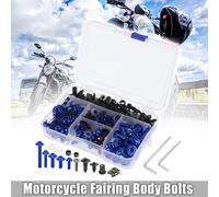 195pcs Kit de Boulon Vis Carénage Moto Écrou Clip Rivet Fixation Pare-brise Bulle Moto Carrosserie Universel Vis Attache Bleu