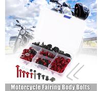 195pcs Kit de Boulon Vis Carénage Moto Écrou Clip Rivet Fixation Pare-brise Bulle Moto Carrosserie Universel Vis Attache Rouge