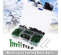 195pcs Kit de Boulon Vis Carénage Moto Écrou Clip Rivet Fixation Pare-brise Bulle Moto Carrosserie Universel Vis Attache Vert