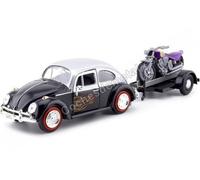 1966 Volkswagen Beetle Avec Voiture et Moto Noir/Argent 1:24 Motor Max 79675