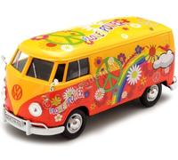 1967 Volkswagen Type 2 T1 Panel Van Flower Power Orange/Rouge Décoré 1:24 Moteur