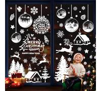 197 Pièces Stickers Noel Fenetre, FUKPO Autocollant Decoration Noel Fenetre PVC, Sticker Deco Vitre Vitrophanie Noël Fenêtre Décoration Vitrine Electrostatique Réutilisable
