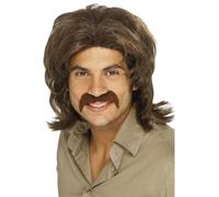 1970's Disco Rétro Perruque Adulte Costume Déguisement Hommes + Moustache 70s