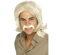 1970's Disco Rétro Perruque Adulte Costume Déguisement Hommes + Moustache 70s