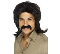 1970's Disco Rétro Perruque Adulte Costume Déguisement Hommes + Moustache 70s