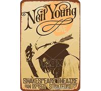 1971 Neil Young Live Shakespeare Theatre Enseigne en métal Affiche rétro Plaque Art Vintage Look décoration Murale Bar Pub café Homme des cavernes 8 × 12 Pouces