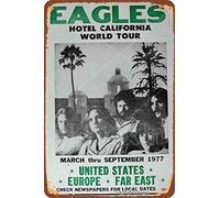 1977 Eagles Hotel California World Tour Enseigne en métal Affiche rétro Plaque Art Vintage Look décoration Murale Bar Pub café Homme des cavernes 8 × 12 Pouces