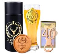 1985 Cadeau 40 Ans Homme, Personnalisé Cadeau Anniversaire 40 Ans pour Pere Oncle, Verre à Bière 1985 580ml, 40 Nombre Bouteille Ouvre, Sous-verre en Bois, 1985 Decoration Anniversaire