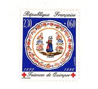 1990. Authentique Timbre de France de Collection Neuf. N° 2646, Croix Rouge. Art : FaÏence de Quimper, Bretagne . par des Livres Express