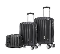 1990s Set de 3 valises de Voyage Cabine 55x39x21cm (45L), Moyenne 65cm, Trousse de Toilette, Valise Rigide Polycarbonate - Noir