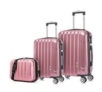 1990s Set de 3 valises de Voyage Cabine 55x39x21cm (45L), Moyenne 65cm, Trousse de Toilette, Valise Rigide Polycarbonate - Or rosé