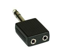 - 19919 - Adaptateur audio, fiche jack 6,3 mm à 2 prises jack de 3,5 mm, stéréo, répartiteur, noir