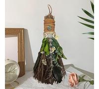 19cm Balai en Cannelle, Mini Balai de Sorcière avec Fleurs Séchées, Cristal Magique Naturel, Cristal Magique Naturel, Balais de Sorcière Fait Main pour Mariage Autel Samhain Halloween Noël Vert
