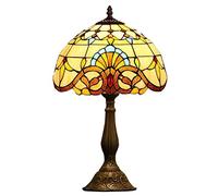 19in Hauteur Style Tiffany Lampes de table/Baroque Lampe Bureau LumièRe，Abat-Jour De Nuit Vitrail Faitmain à La Main Et RéSine Corps,Chambre Lampe De Chevet Européenne Accent Pastoral Vintage Salon