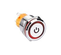 19mm 12V Led Illuminated Big Push Surface Momentary Ring Power Light Selflocking 1NO1NC 5Pins Push Button Switch NWPNLXEA(Power logo Light,12V Blue LED)