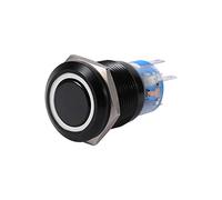 19mm 12V LED ON/OFF Noir Étanche IP65, IK08 Loquet autobloquant Bouton poussoir Flate Switch Rouge, vert, bleu, blanc (en option)(blanc)