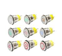 19mm 12v LED stainless steel black metal push button switch dashboard warning symbol momentary latching on off car racing switch NWPNLXEA(Power symbol,12V green LED)