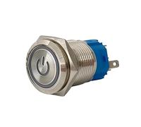 19mm LED Light Anodize Oxide Black Momentary Latching Car Engine PC Power 3-380V DIY Metal Push Button Switch NWPNLXEA(19mm Silver Power,GREEN LED_MOMENTARY RESET_220V)