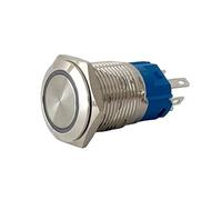 19mm LED Light Anodize Oxide Black Momentary Latching Car Engine PC Power 3-380V DIY Metal Push Button Switch NWPNLXEA(19mm Silver Ring,YELLOW LED_FIXATION LATCHING_3-6V)
