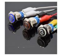 19mm Metal Power mark brass Push Button Switch high round illumination self Locking Latching no nc Car button 5/12/24/110/220V NWPNLXEA(BLUE SELF LOCK_12V)