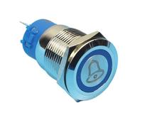 19mm Momentary/lacthing Doorbell symbol Ring LED lighted 1NO1NC Flat head IP67 Metal Push Button Switch NWPNLXEA(Blue LED,48v)