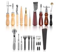19pcs Outils de bricolage en cuir, Leathercraft DIY Accessoires, Cuir Outil de Bricolage Kit, cuir à coudre outils kit outils de couture en cuir pour piquer, marquer, travailler, coudre et rainurer