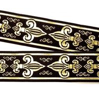 1A-Kurzwaren 35063-swgo Ruban à tisser Motif fleur de lys Noir/doré 10 m x 35 mm