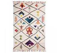 1A2T - Tapis Carré - Tapis Berbere Salon Design Moderne 100x100 cm Blanc - Tapis Chambre Berbére à Poils Ras Idéal pour la Chambre, 3516