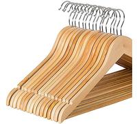 1ABOVE Lot de 20 cintres en Bois Marron Solide | Fabriqué en Bois Naturel et Barre antidérapante pour Pantalon | Cintres | Encoches Solides aux épaules