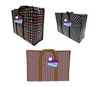 1ABOVE Lot de 3 sacs de courses de luxe pour linge, shopping, rangement, rangement réutilisable, tissu, déménagement, imperméables, poignées et sacs à fermeture éclair (XL (60 x 45 x 20 cm)