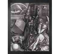 1art1 Albrecht Dürer Affiche Reproduction et Cadre (MDF) - Melencolia I, La Mélancolie, 1514, N/B (50 x 40cm)