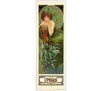 1art1 Alphonse Mucha Affiche Reproduction et Cadre (Plastique) - Les Pierres Précieuses, L'Émeraude 1900 (91 x 30cm)