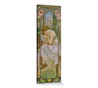 1art1 Alphonse Mucha Poster Impression sur Toile Les Heures du Jour, Repos De La Nuit, 1899 Affiche Murale XXL Encadrée | Tendue sur Cadre en Bois | Tableau 90x30 cm