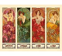 1art1 Alphonse Mucha Poster Impression sur Toile Les Pierres Précieuses, 1900 Affiche Murale XXL Encadrée | Tendue sur Cadre en Bois | Tableau 40x30 cm