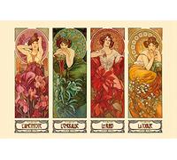 1art1 Alphonse Mucha Poster Impression sur Toile Les Pierres Précieuses, 1900 Affiche Murale XXL Encadrée | Tendue sur Cadre en Bois | Tableau 120x80 cm