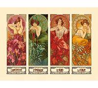 1art1 Alphonse Mucha Poster Impression sur Toile Les Pierres Précieuses, 1900 Affiche Murale XXL Encadrée | Tendue sur Cadre en Bois | Tableau 80x60 cm