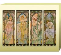 1art1 Alphonse Mucha Poster Impression sur Toile Les Quatre Heures du Jour, 1899 Affiche Murale XXL Encadrée | Tendue sur Cadre en Bois | Tableau 50x40 cm